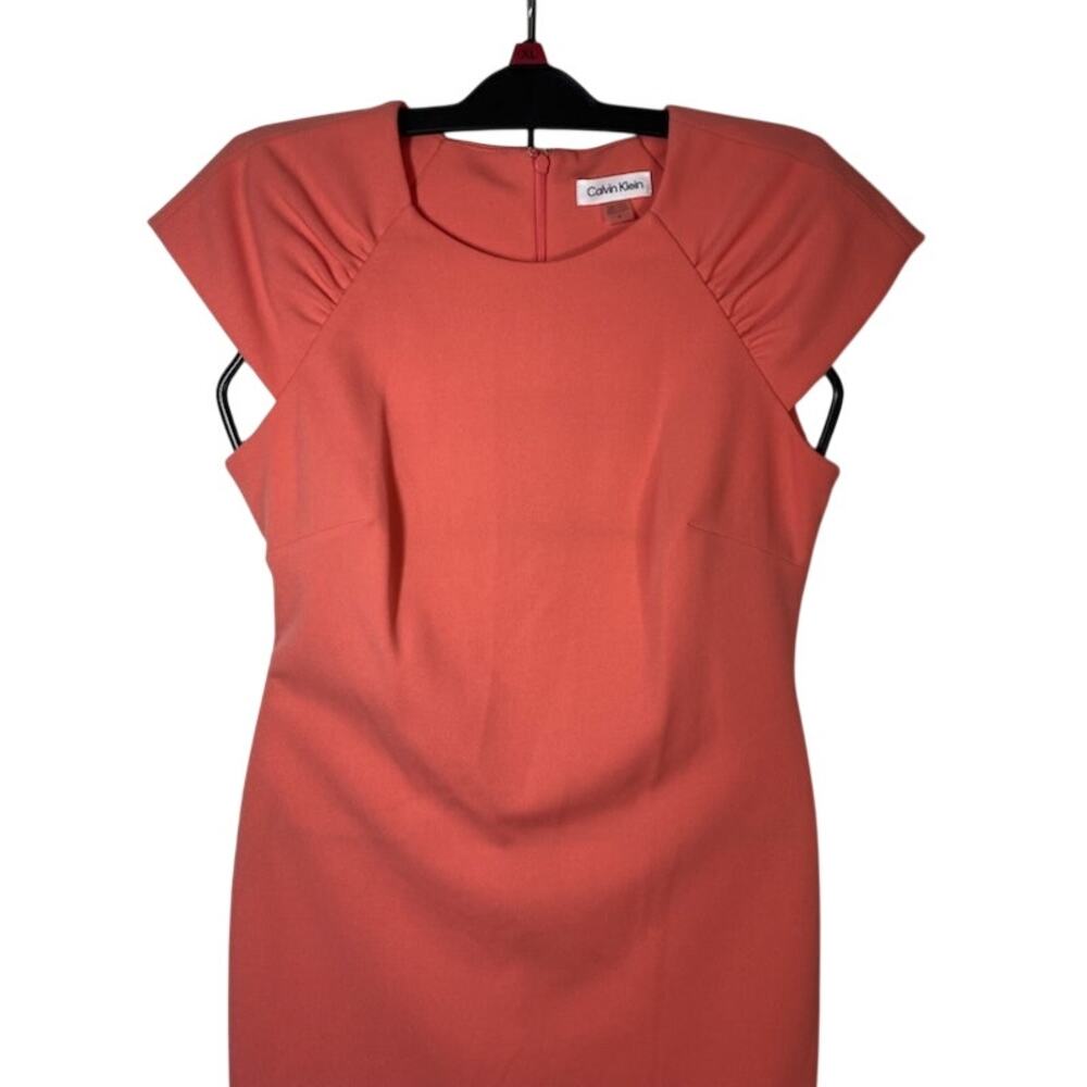 Calvin Klein Coral Pleated‑Shoulder Midi Dress • Size 6
